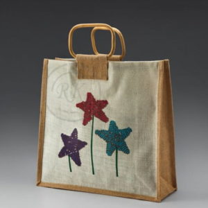 jute shopping bag with cane handle