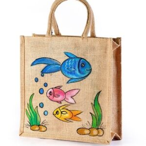 Jute hand painted bag One side paint