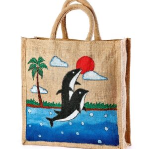 Jute hand painted bag Save planet