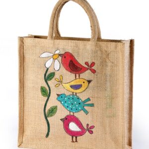 Jute hand painted bag (Simplicity) (One side paint) save birds 2