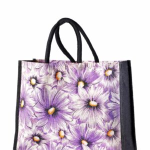 Jute Shopping Bag Purple Flower Printed