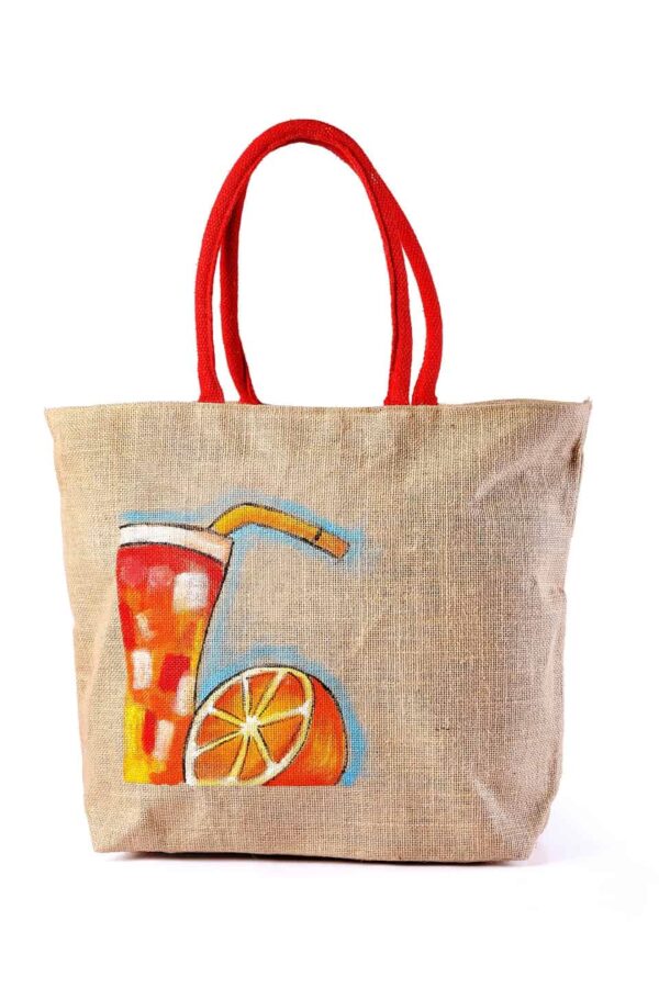Jute Beach bag with Red Handle