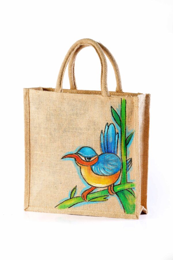 Jute hand painted bag Innovative look save bird 1